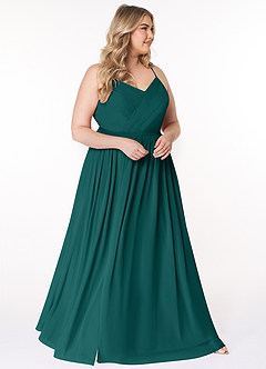 Azazie Cora Brautjungfernkleider A-Linie Plissee Chiffon Kleid Pfau image9