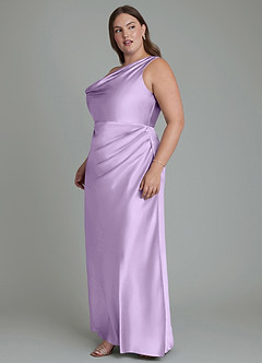 Azazie Emerson Bridesmaid Dresses Lilac Mermaid Off the Shoulder Metallic Satin Dress image10