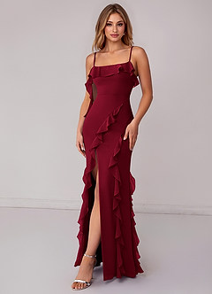 Azazie Malia Bridesmaid Dresses Burgundy Sheath Ruched Chiffon Dress image4