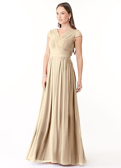 Azazie Organa Bridesmaid Dresses Champagne A-Line Pleated Chiffon Dress image3