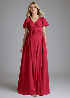 Azazie Verna Maternity Bridesmaid Dresses A-Line V-Neck Ruched Chiffon Floor-Length Dress image4