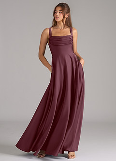 Azazie Shaude Bridesmaid Dresses Sangria A-Line Pleated Stretch Satin Dress image3