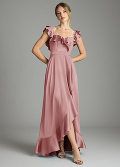 Azazie Lyra Bridesmaid Dresses Dusty Rose A-Line Off the Shoulder Stretch Satin Convertible Dress image3