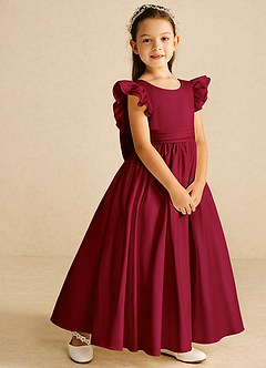 Azazie Piglette Flower Girl Dresses Burgundy A-Line Bow Matte Satin Dress image5
