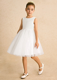 Azazie Esme Flower Girl Dresses Ivory Ball-Gown Bow Tulle Dress image5