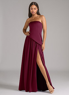 Azazie Adeline Bridesmaid Dresses Mulberry A-Line Strapless Stretch Satin Convertible Dress image1