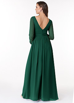 Azazie Teton Maternity Bridesmaid Dresses A-Line Long Sleeve Chiffon Floor-Length Dress image2