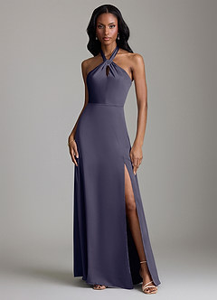 Azazie Tracie Bridesmaid Dresses Stormy A-Line Side Slit Stretch Satin Dress image1