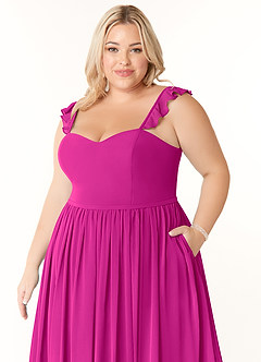 Azazie Metz Bridesmaid Dresses Fuchsia A-Line Sweetheart Ruched Chiffon Dress image11