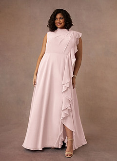 Azazie Narine vestidos de madre de la novia Vestido Rosa Rubor de Gasa de Corte en A con Cuello alto plisado image7