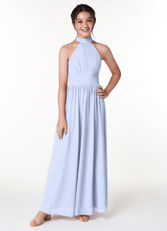 Azazie Iman Junior Ice A-Line Pleated Chiffon Dress image4
