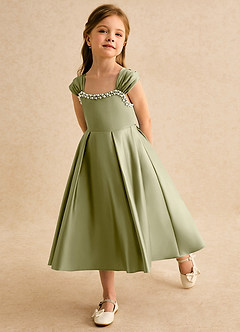 Azazie Yosemite Blumenmädchenkleider Ballkleid Herzausschnitt Matte Satin Kleid Moosgrün image6