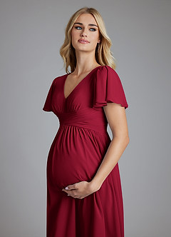 Azazie Verna Maternity Bridesmaid Dresses A-Line V-Neck Ruched Chiffon Floor-Length Dress image5