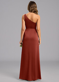 Azazie Phaedra Bridesmaid Dresses Terracotta A-Line One Shoulder Stretch Satin Dress image2