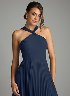 Azazie Afra Abiti da Damigella Abito A-Line in Chiffon Plissettato Marino Scuro image5