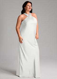 Azazie Doretta Bridesmaid Dresses White Mermaid Pleated Stretch Satin Dress image9