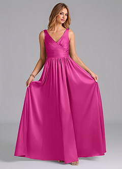 Azazie Keyla Bridesmaid Dresses Fuchsia A-Line Pleated Stretch Satin Dress image4