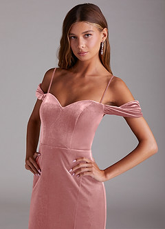 Azazie Shay Bridesmaid Dresses Dusty Rose Sheath Off the Shoulder Velvet Convertible Dress image5