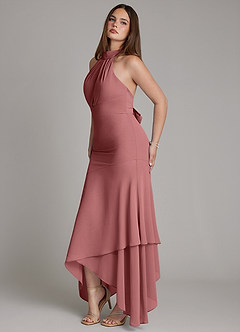 Azazie Magda Jurken voor bruidsmeisjes Jurk van Chiffon met Zeemeermin Hoge Kraag Amethist image3