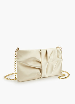 front Pleated Satin Crossbody Bag