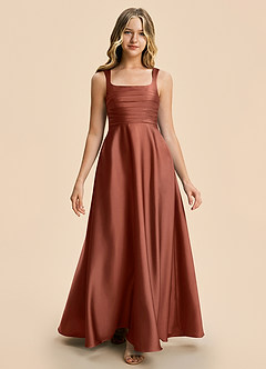 Azazie Azaria Junior Auburn A-Line Pleated Stretch Satin Dress image5