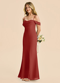 Azazie Nira Junior Terracotta Mermaid Ruched Chiffon Dress image3