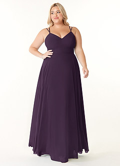 Azazie Janine Bridesmaid Dresses Plum A-Line V-Neck Chiffon Dress image6