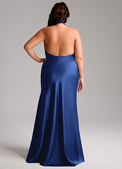 Azazie Lorena Vestidos de damas de honor Vestido de Azul Real de Satén Elástico de Corte Sirena con Plisado image8