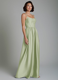 Azazie Mona Robes de demoiselle d'honneur Robe Trapèze en Satin extensible Corset Vert Sauge image5
