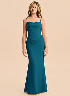 Azazie Sorrel Junior Meerjungfrau-Linie Plissee Chiffon Kleid Tintenblau image5