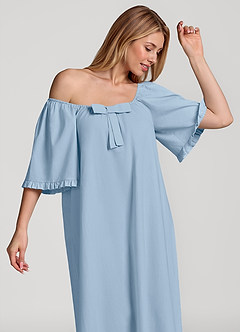 front Vestido pijama de algodón de manga corta con lazo y volantes