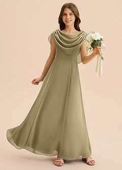 Azazie Lambie Junior Moss Green A-Line Pleated Chiffon Dress image3