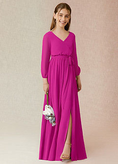 Azazie Angelica Junior Fuchsia A-Line Pleated Chiffon Dress image4
