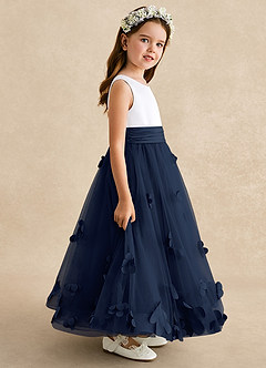 Azazie Vi Flower Girl Dresses Dark Navy A-Line Sleeveless Tulle Dress image7