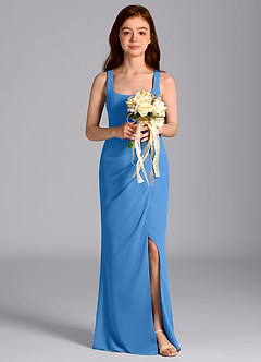 Azazie Mero Junior Vestido de Azul Grisaceo de Gasa de Corte Sirena con Plisado image3