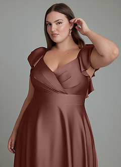 Azazie Leilani Bridesmaid Dresses Espresso A-Line Ruched Stretch Satin Dress image12