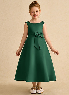 Azazie Eve Flower Girl Dresses Dark Green A-Line Pleated Matte Satin Dress image4