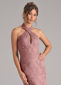 Azazie Marlissa Bridesmaid Dresses Dusty Rose Sheath Pleated Floral Burnout Dress image4