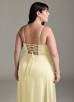 Azazie Marchella Bridesmaid Dresses Lemon Sorbet A-Line Corset Stretch Satin Dress image12