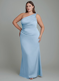 Azazie Akilah Robes de demoiselle d'honneur Robe Sirène en Satin extensible Asymétrique Poudre Bleue image8