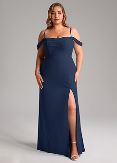 Azazie Saige Bridesmaid Dresses Dark Navy A-Line Off the Shoulder Chiffon Convertible Dress image14