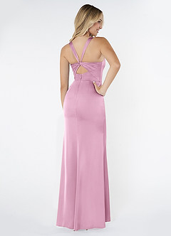 Azazie Mero Robes de demoiselle d'honneur Robe Sirène en Satin extensible Plissée Rose Bonbon image3