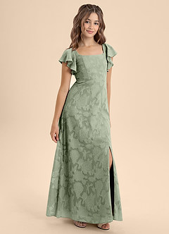 Azazie Bondi Junior Agave A-Line Bow Floral Burnout Dress image6