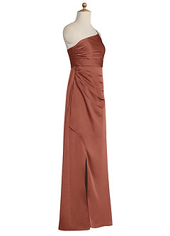 Azazie Eren Junior Vestido de Castaño de Satén Elástico de Recto con Plisado image6