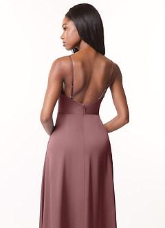 Azazie Brielle Bridesmaid Dresses Vintage Mauve A-Line Cowl Spaghetti Straps Stretch Satin Dress image5