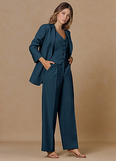 front Rowan Dark Navy Refined Weave Performance 3-Piece Suit