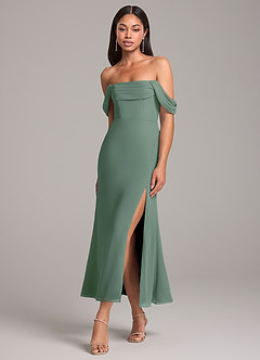 Azazie Saige Bridesmaid Dresses Eucalyptus Sheath Off the Shoulder Chiffon Convertible Dress image3