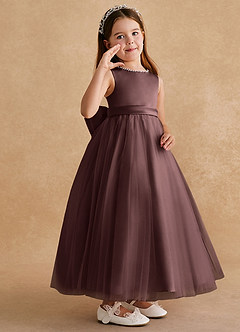 Azazie Cookie Flower Girl Dresses Espresso A-Line Bow Tulle Dress image2