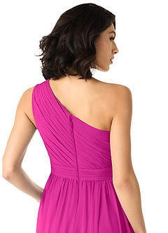Azazie Mathilda Abiti da Damigella Abito A-Line in Chiffon Monospalla Fucsia image9