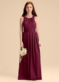 Azazie Bibiane Junior Mulberry A-Line Pleated Stretch Satin Dress image6